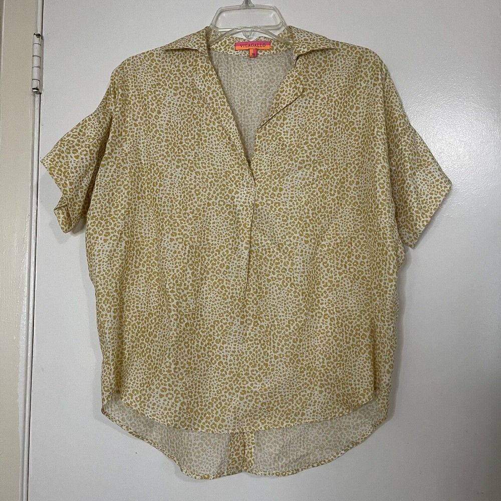 Vilagallo Back Button Short Sleeved Cotton Leopard Print Blouse Size 38/ Small